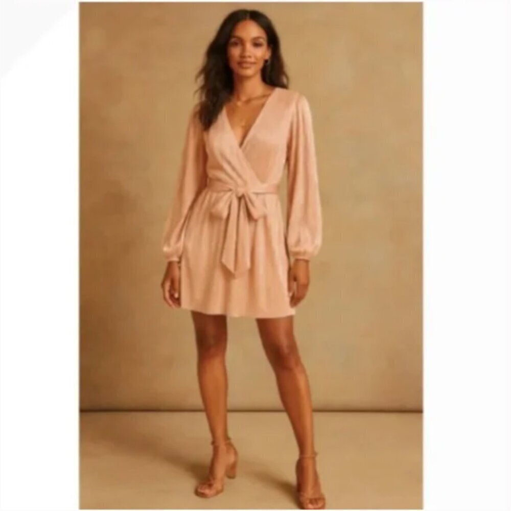 New Bardot Belissa Plisse 70's Retro Long Sleeve Cocktail Wrap Dress Size Small